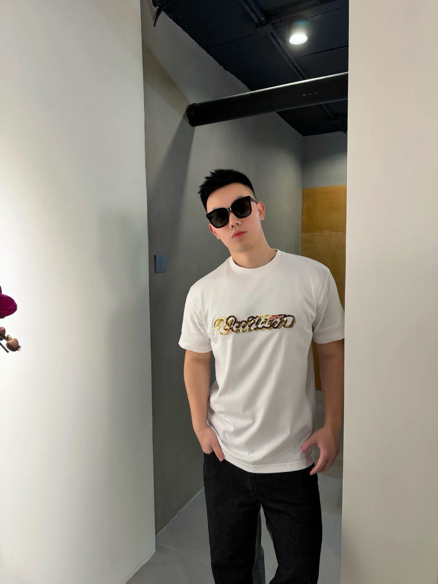 Louis Vuitton/Louis Vuitton Gold sequin letter logo short sleeves